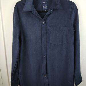 Vegan Suede Classic Shirt GAP Navy Button-Up Shirt Small